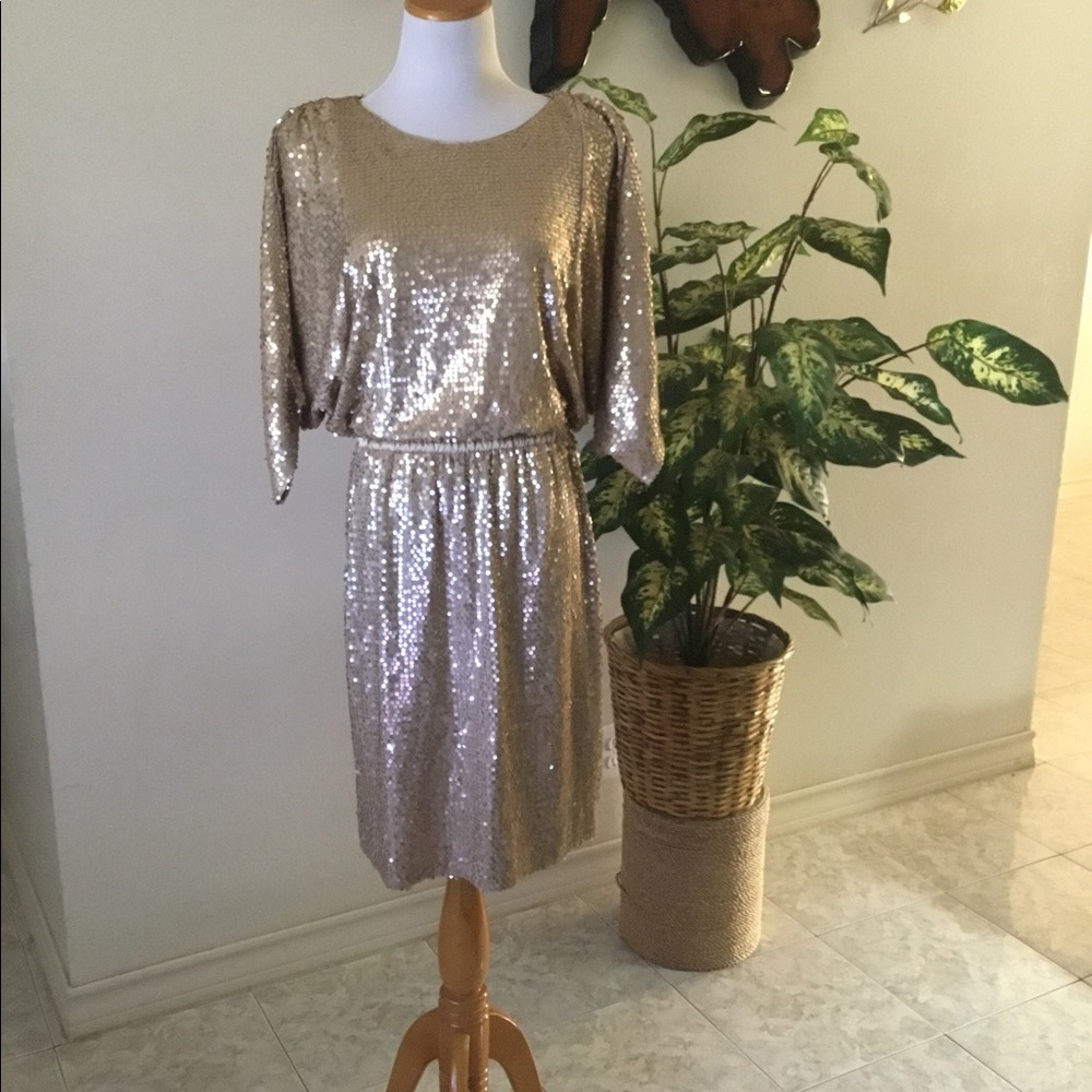 Suzi Chin for Maggy Boutique Gold Sequin Mini Dress